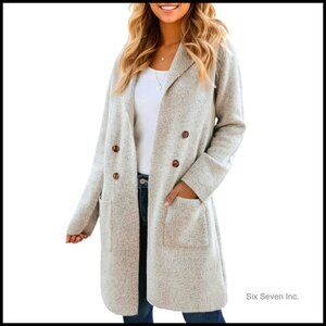 Long Cardigan Sweater Knit Jacket Coatigan with Decorative Buttons